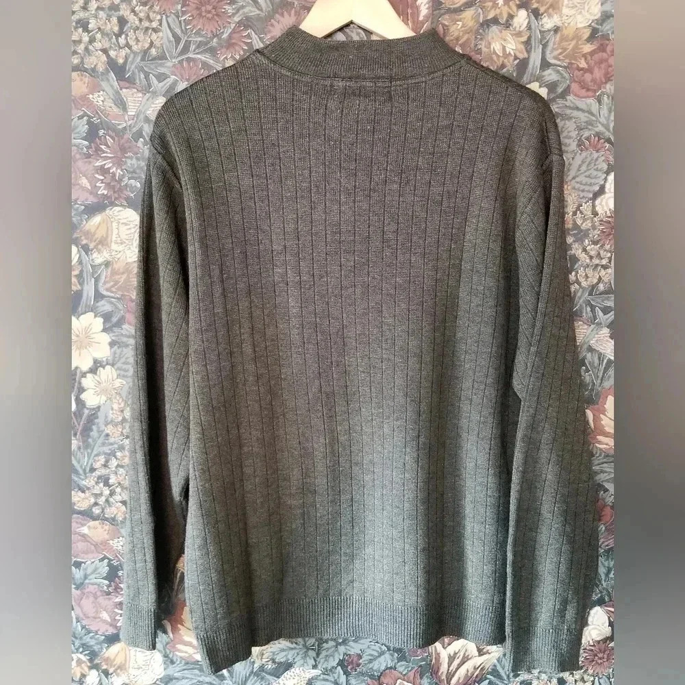 90s Olive Green Ribbed Sweater | Mock Neck Minimalist | Soft Grunge | Size L - Picture 3 of 3